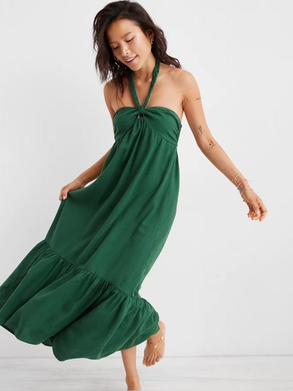 Aerie High Low Halter Maxi Sundress Green